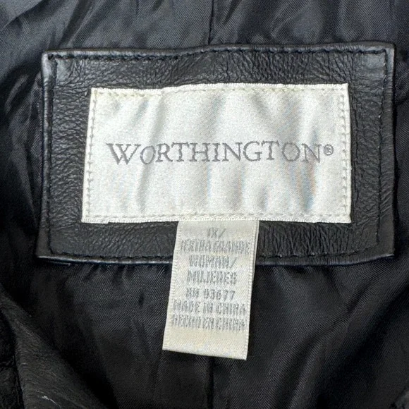 Worthington Womens Black Genuine Leather Zip Front Jacket Size 1X Plus - Picture 4 of 9